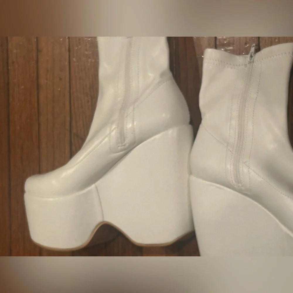Azalea Wang Lovely White Platform Stretch Sock Vegan Bootie Size 8 - Picture 7 of 15